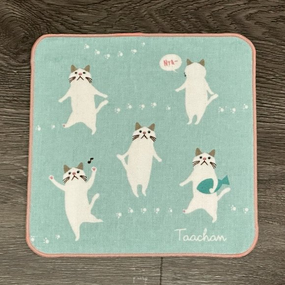 Kitten Cat Loves Exercise Japanese Handkerchief ❘ Hand Towel ❘ Face Towel (Blue) - Picture 1 of 6